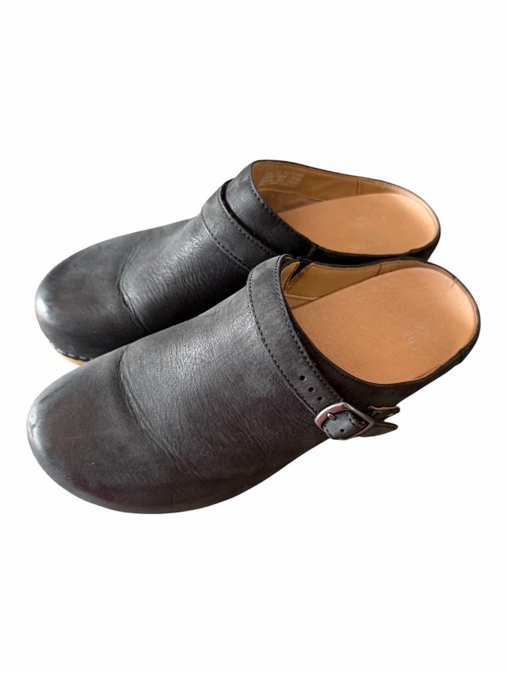 Dansko Berry Black Burnished Nubuck Clogs Mules Swivel Strap Size 38 US 7.5-8